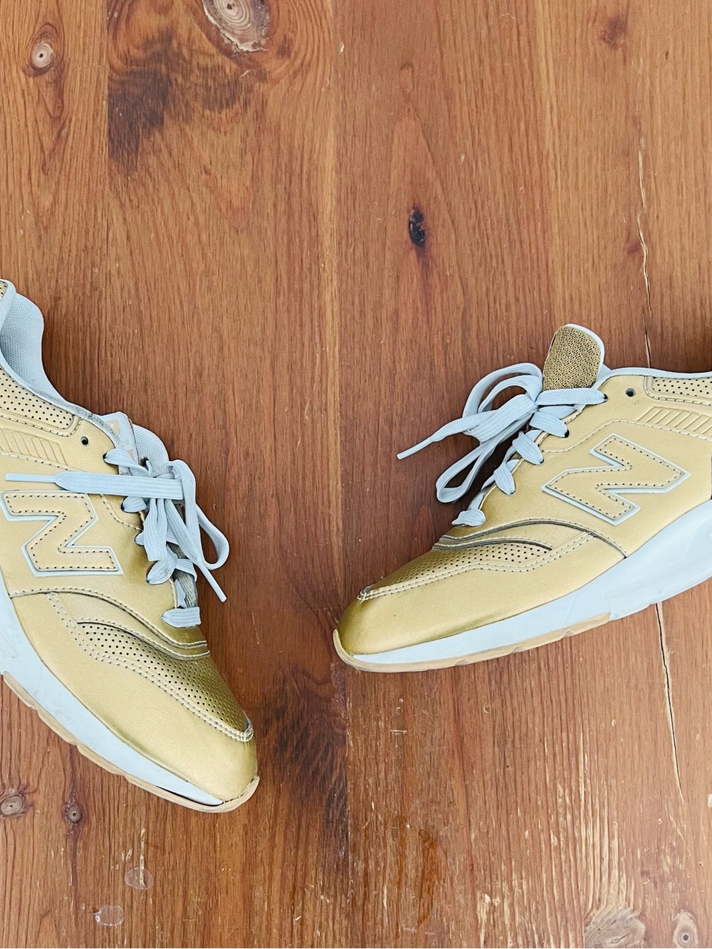 New Balance Metallic Gold Women's Sneakers with White Laces